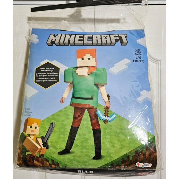 Minecraft Alex Deluxe Costume Girls LG Kid Disguise 3D Diamond Pickaxe Pixelated - Picture 1 of 8